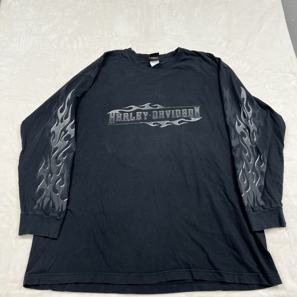 Harley Davidson Long Sleeve Shirt Mens 3XL Black Boston Flames Faneuil Hall